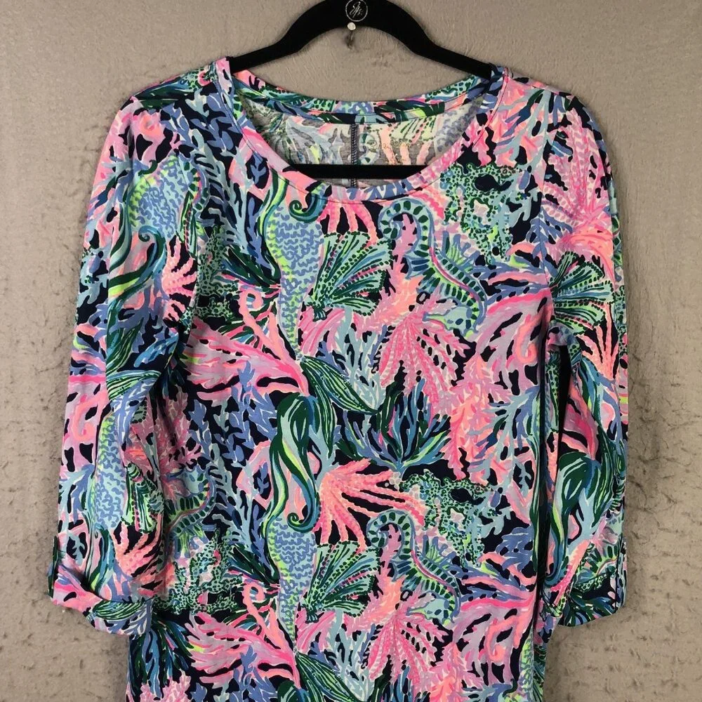 Lilly Pulitzer Dress Womens Medium Multicolor Pima Cotton Sea Life 3/4 Sleeve - Picture 15 of 16